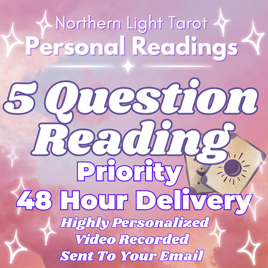 5 QUESTION Priority video recorded TAROT Reading From Northern Light Tarot, Highly Personalized, In Depth and Straight To Your Email (Copy)